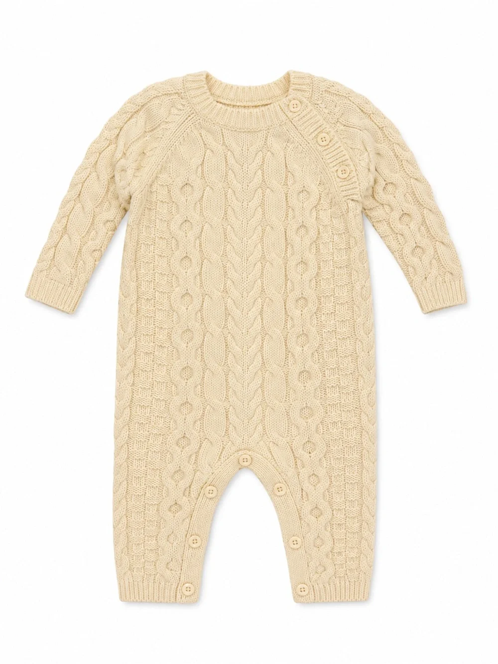Hope & Henry Baby 100% Organic Cotton Cable Knit Romper Ivory 3-6M